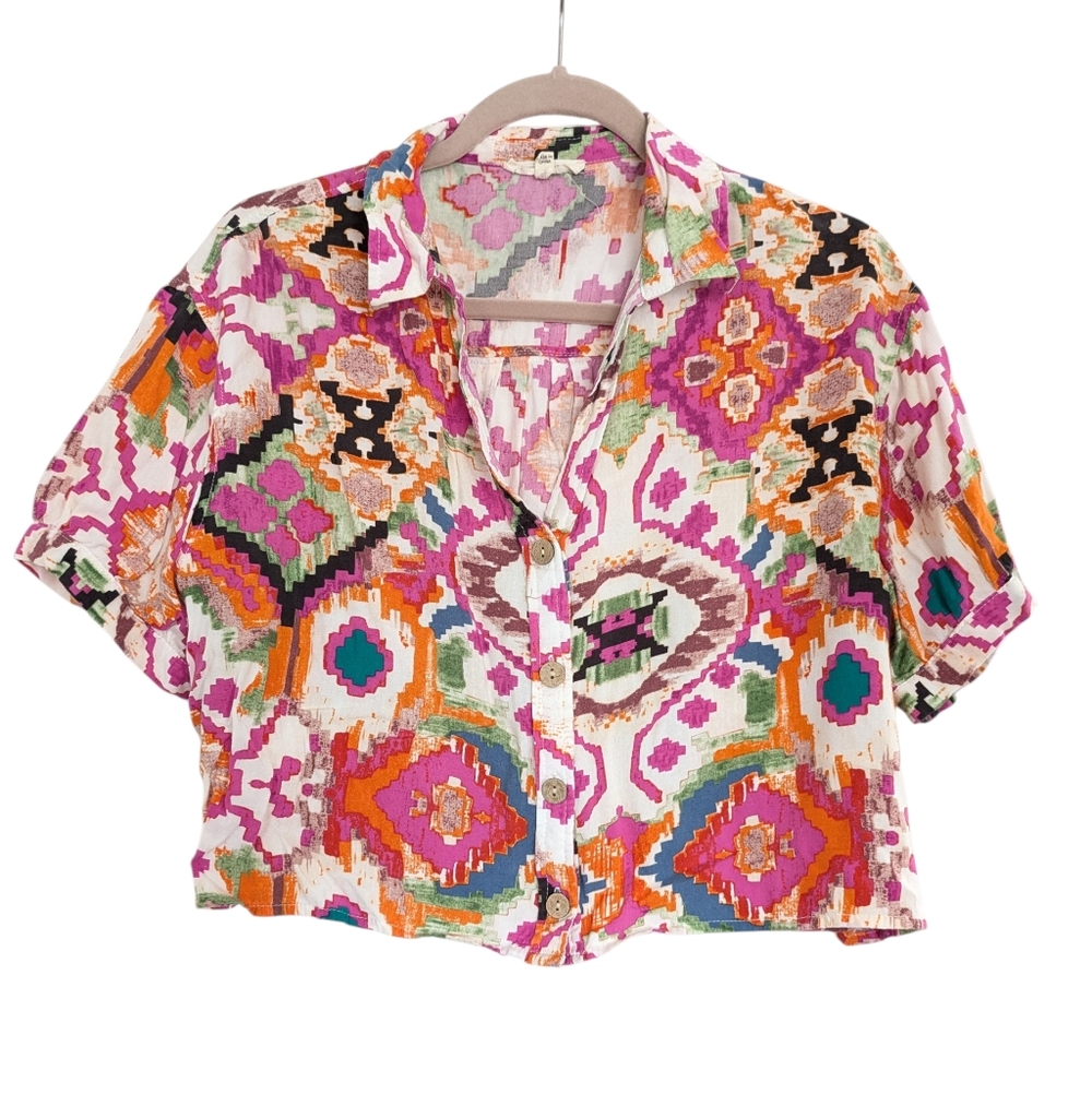 Christian Siriano Crop Top Womens L Colorful Geometric Boho artsy‎